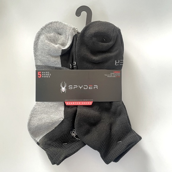 Spyder Other - Spyder men’s quarter socks 5 pairs size 6-12 black gray